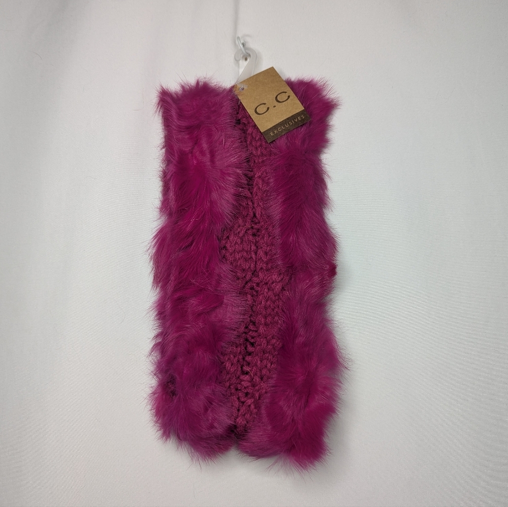 New C.C Cheveux Corp Womens Fuscia Faux Fur Lined Cable Knit Headband One Size